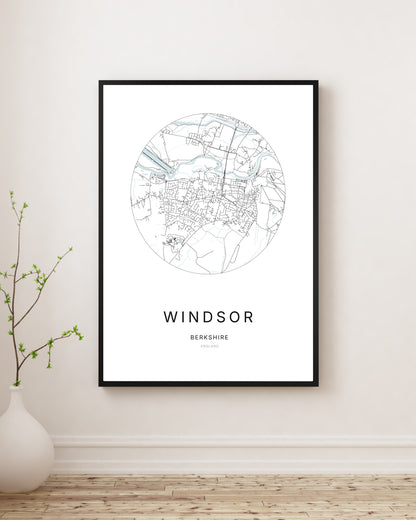 Minimalist city map print of Windsor.