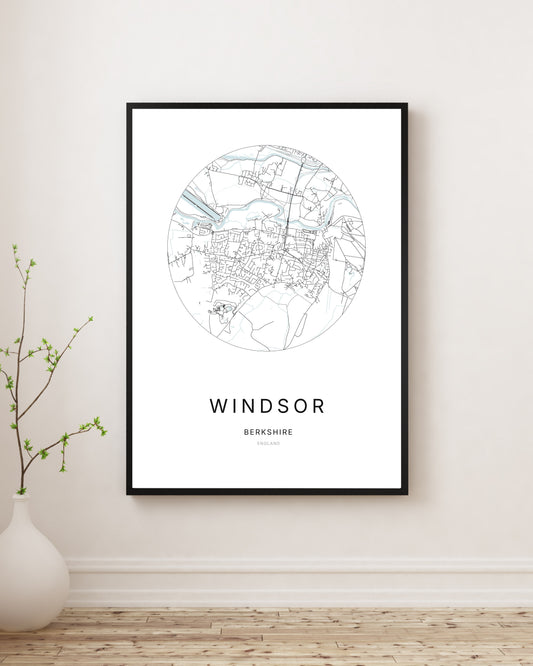 Affiche minimaliste du plan de la ville de Windsor.