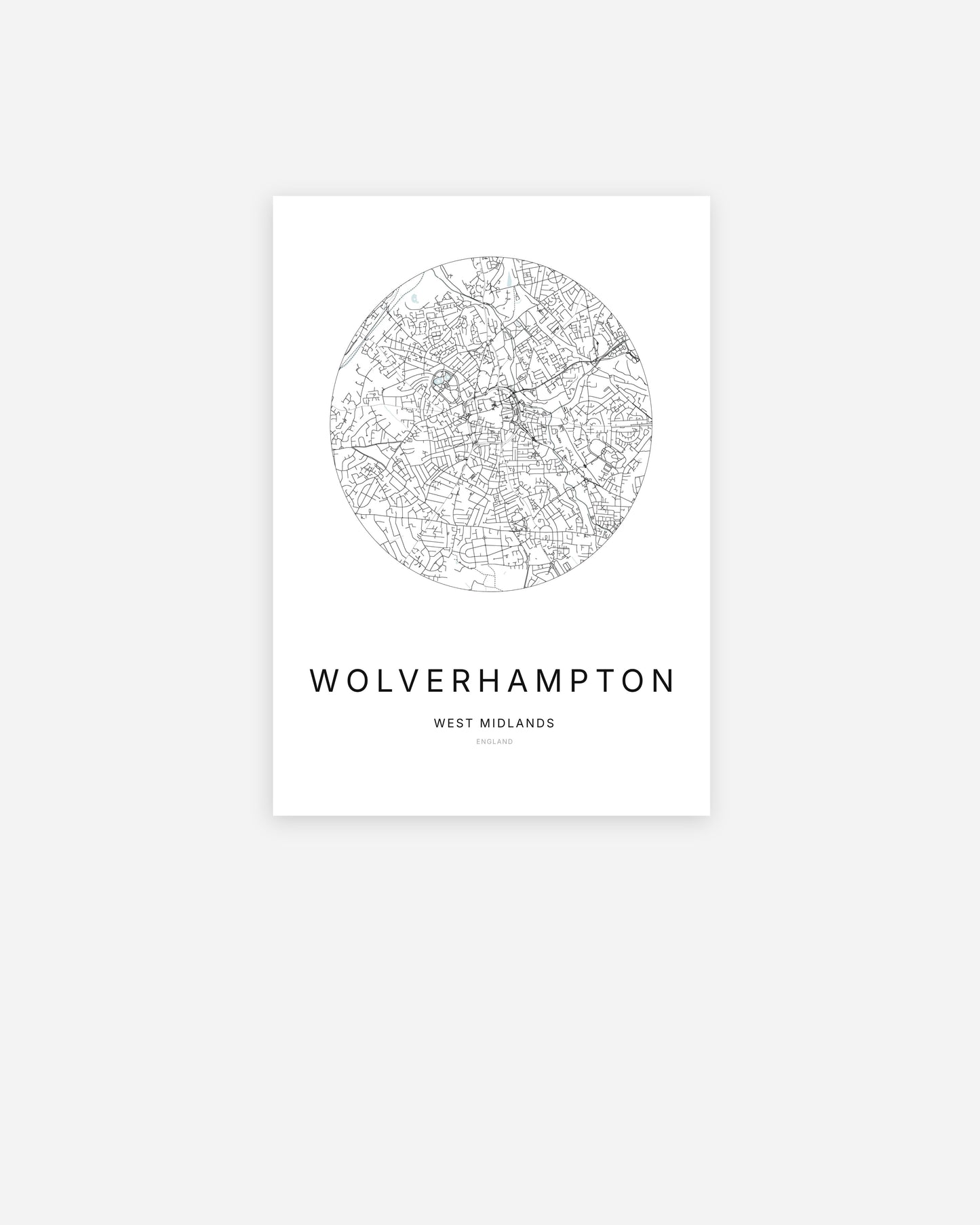 Plan de la ville de Wolverhampton au design minimaliste.