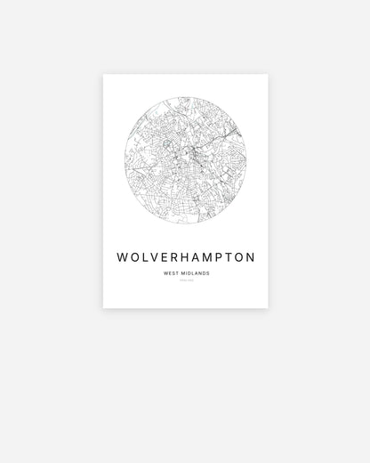 Plan de la ville de Wolverhampton au design minimaliste.