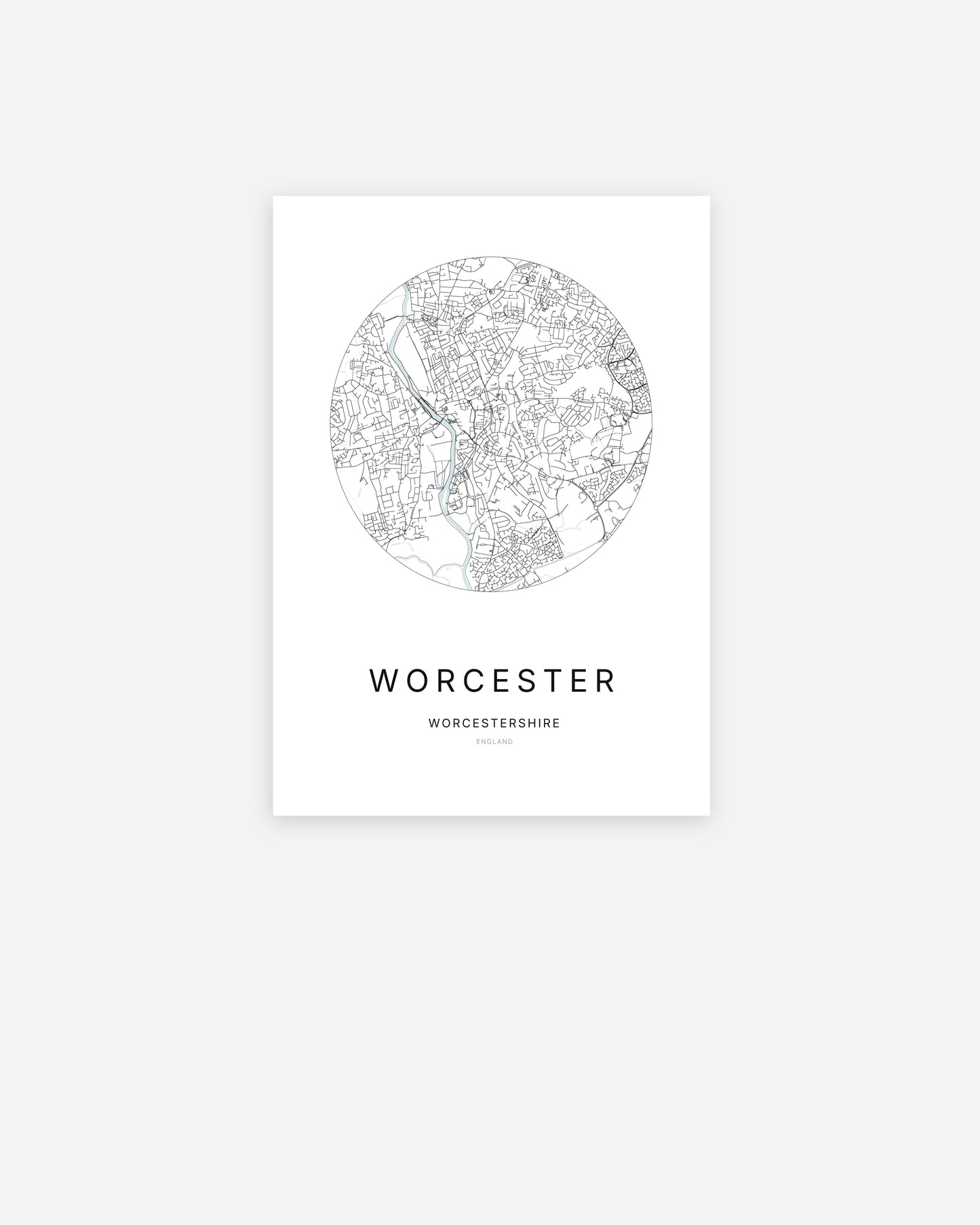 City map of Worcester in a minimalist design.