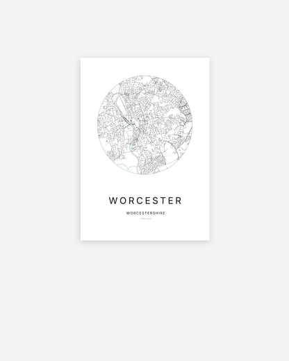City map of Worcester in a minimalist design.