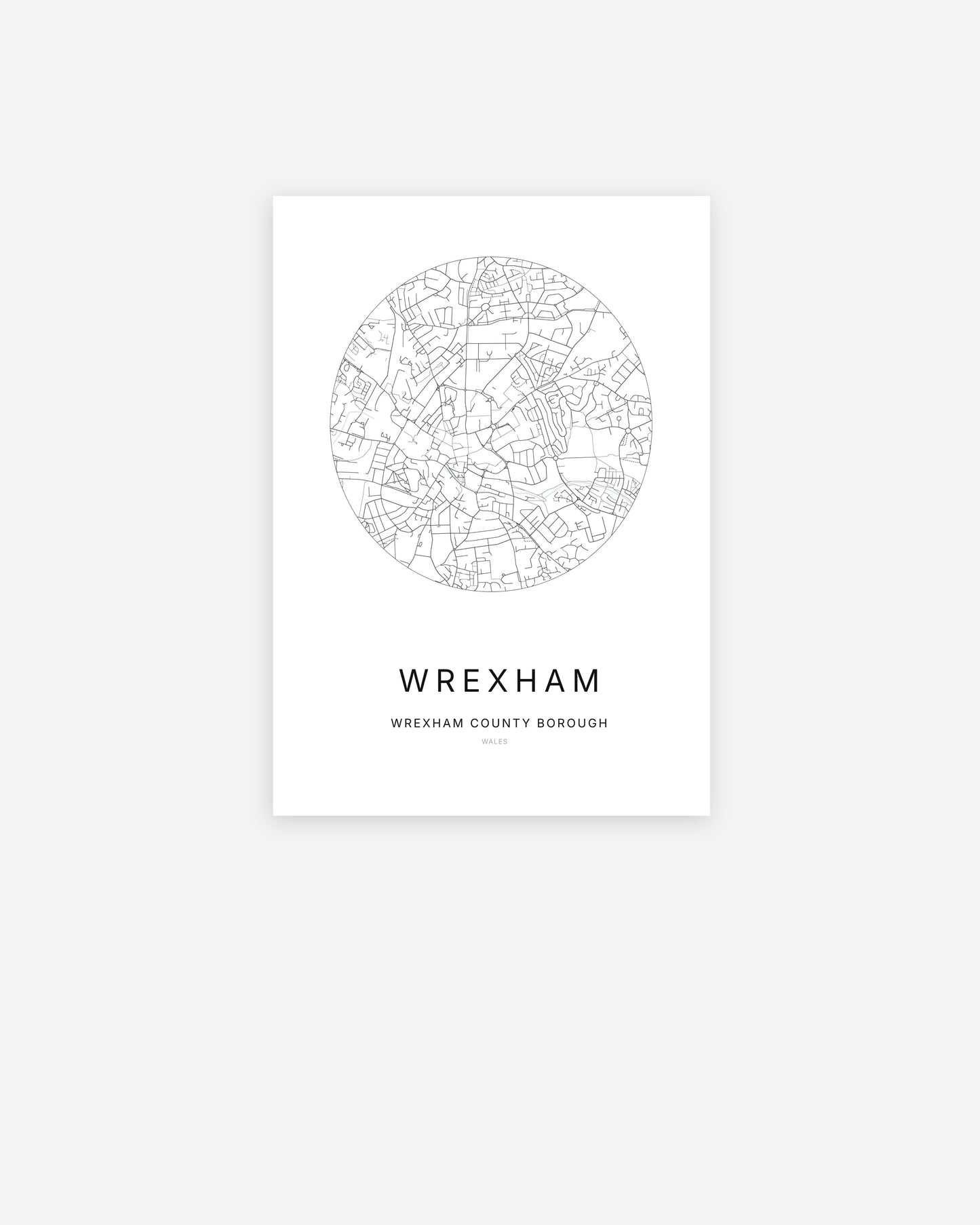 Plan de la ville de Wrexham au design minimaliste.