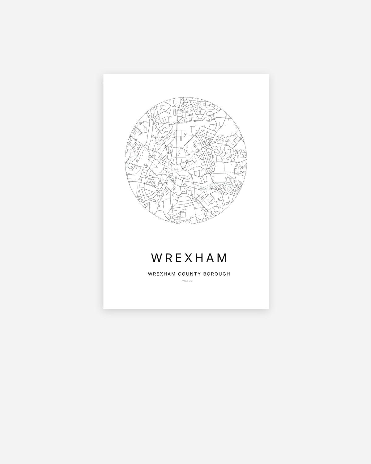 Plan de la ville de Wrexham au design minimaliste.