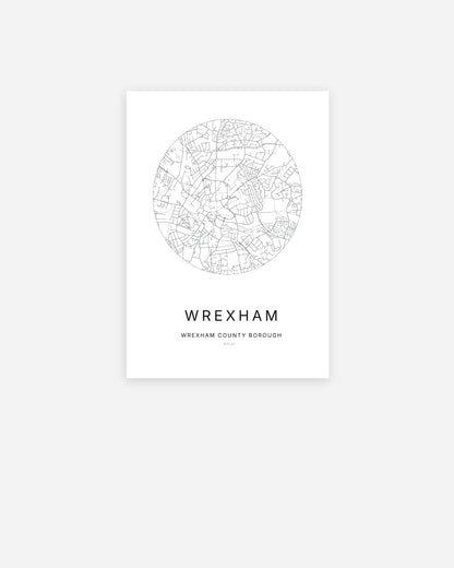 Plan de la ville de Wrexham au design minimaliste.
